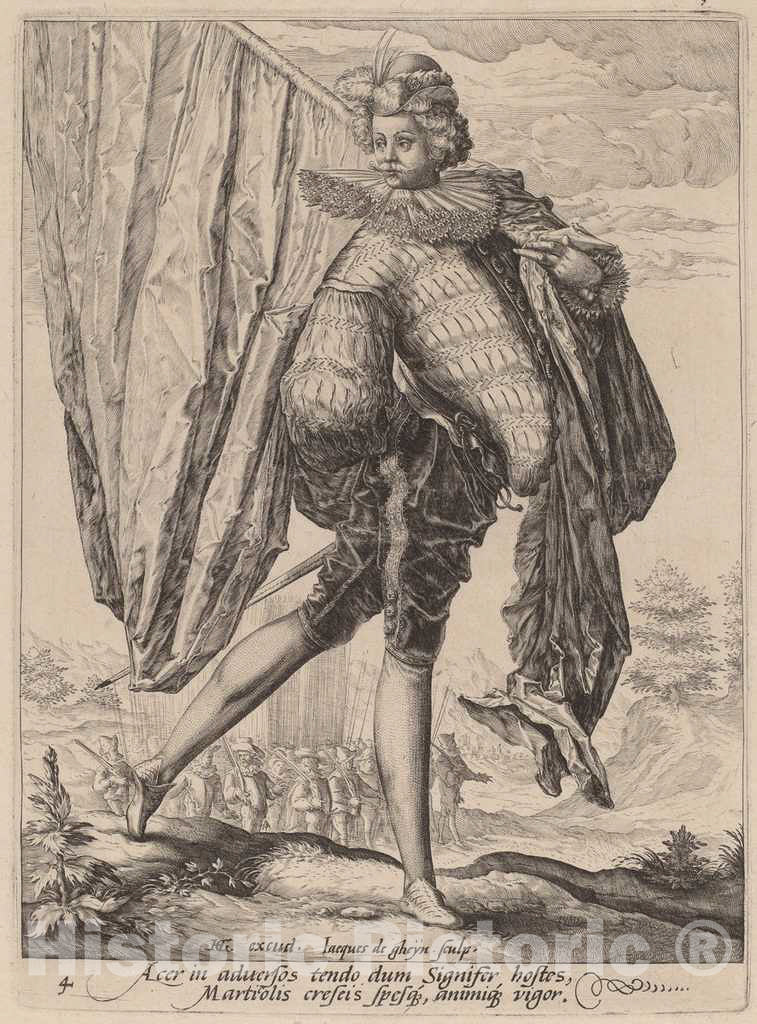 Art Print : Gheyn II After Goltzius, Soldier Armed with Broadsword and Shield, 1587 - Vintage Wall Art