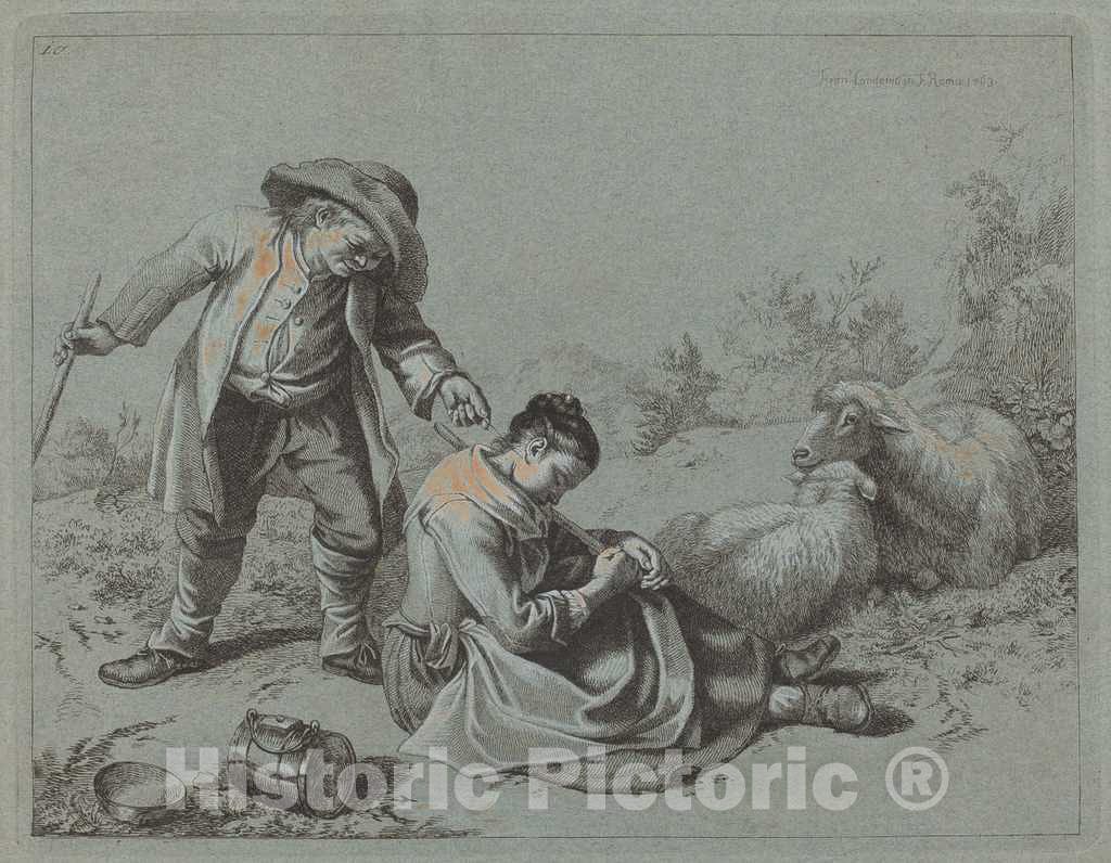 Art Print : Francesco Londonio, Peasant Teasing a Sleeping Girl with a Twig, 1763 - Vintage Wall Art