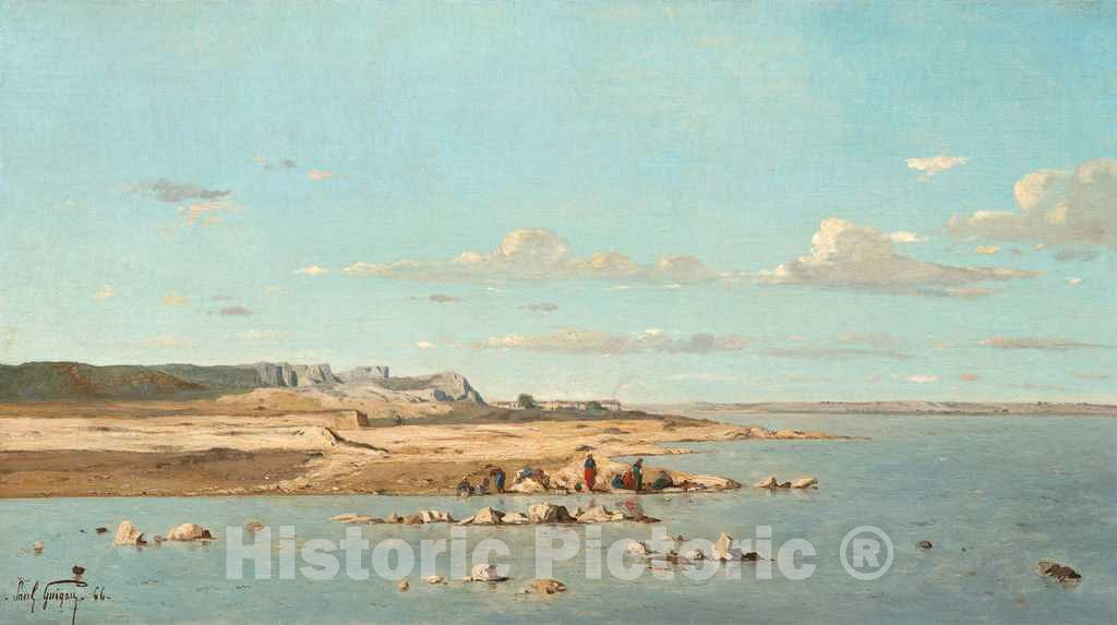 Art Print : Paul Guigou, Washerwomen on The Banks of The Durance, 1866 - Vintage Wall Art