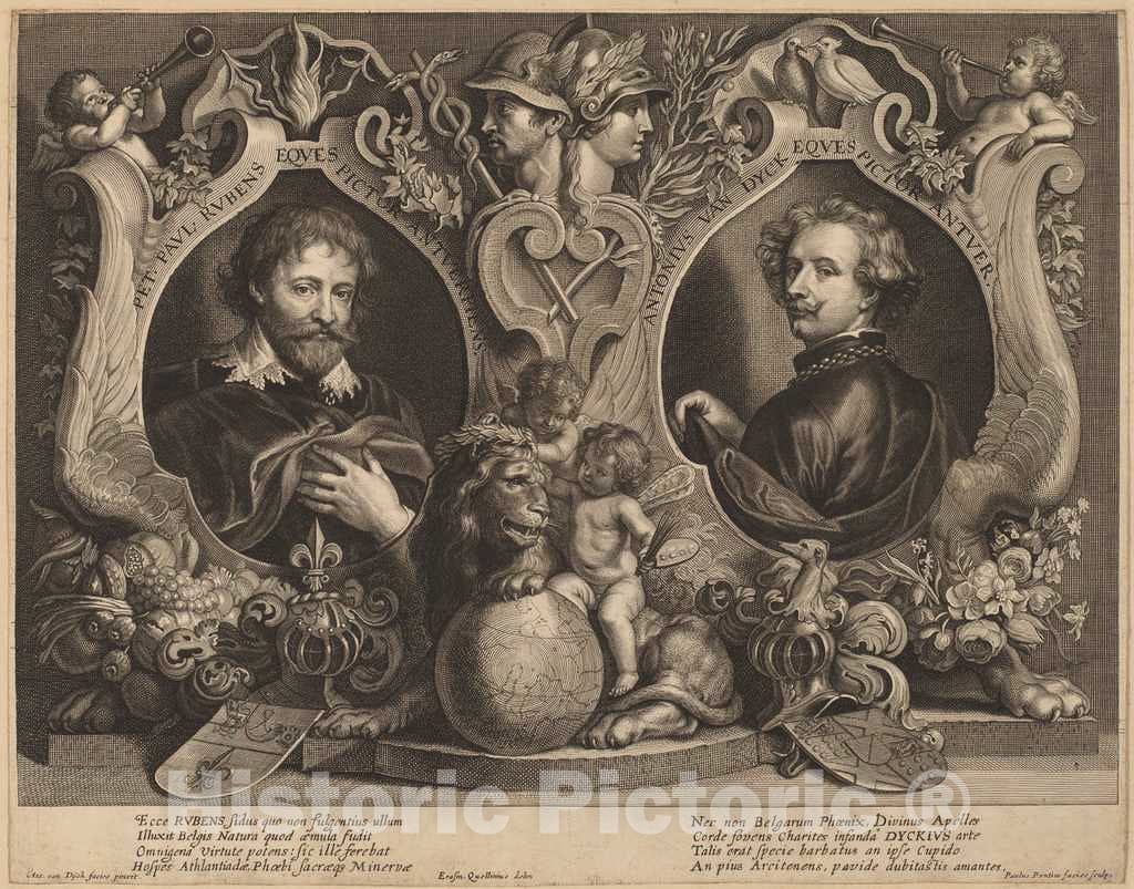 Art Print : Pontius, After Van Dyck, Rubens and Van Dyck, a Double Portrait - Vintage Wall Art