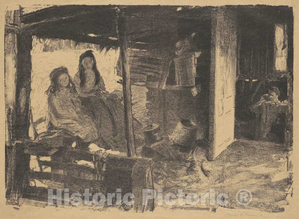 Art Print : Daniel Albert Veresmith, Untitled (2 Girls in a barn), 1917 - Vintage Wall Art