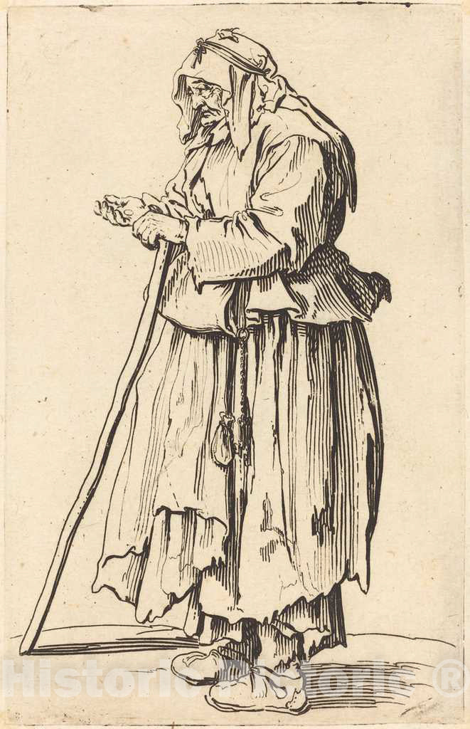 Art Print : Jacques Callot, Beggar Woman Receiving Charity, c. 1622 - Vintage Wall Art