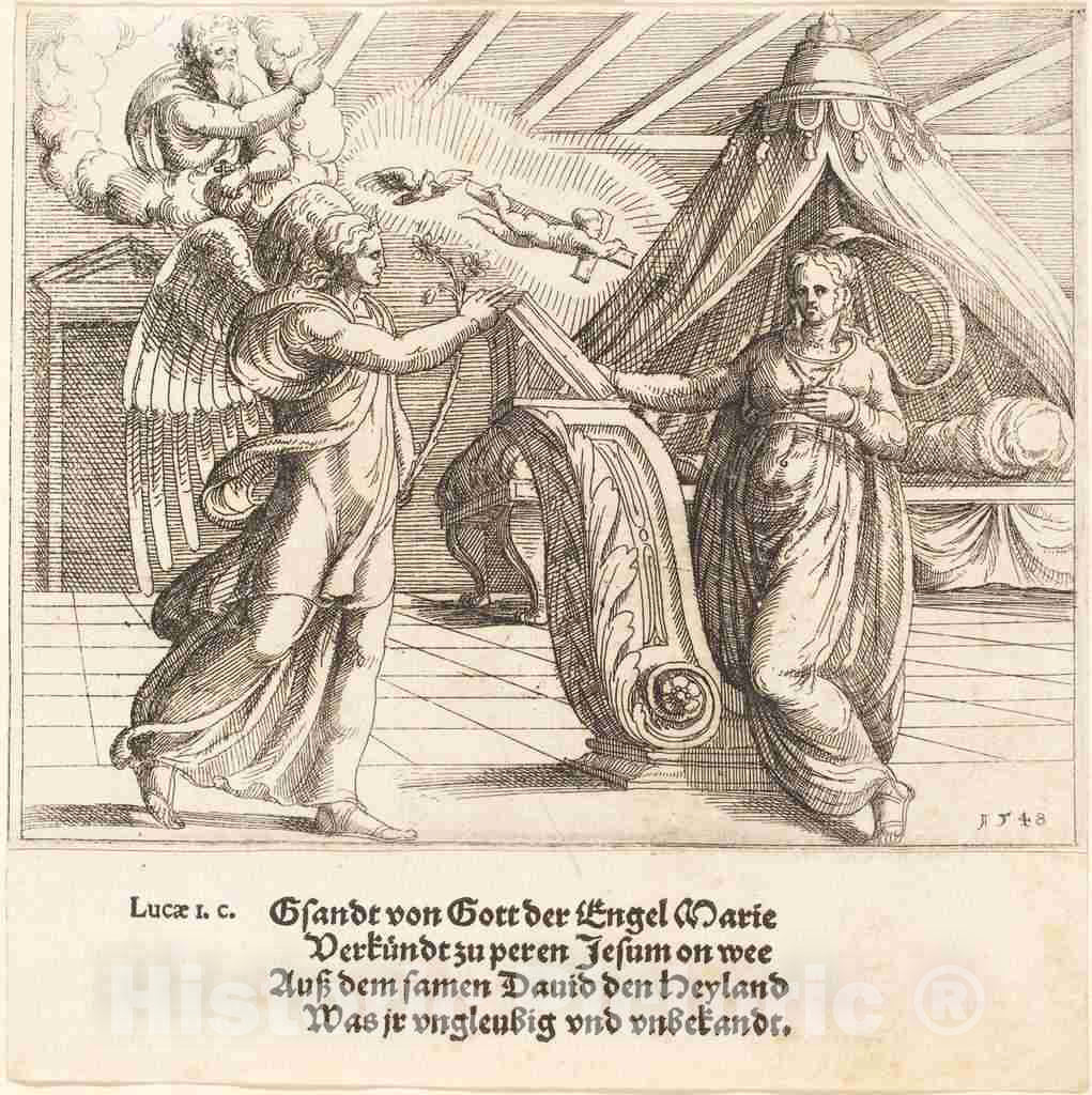 Art Print : Augustin Hirschvogel, The Annunciation, 1548 - Vintage Wall Art