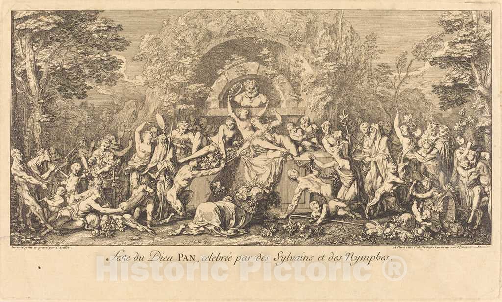 Art Print : Claude Gillot, Feste du Dieu Pan, celebree par des Sylvains et des Nymphes (Feast of The God Pan Celebrated by Sylvans and Nymphs) - Vintage Wall Art