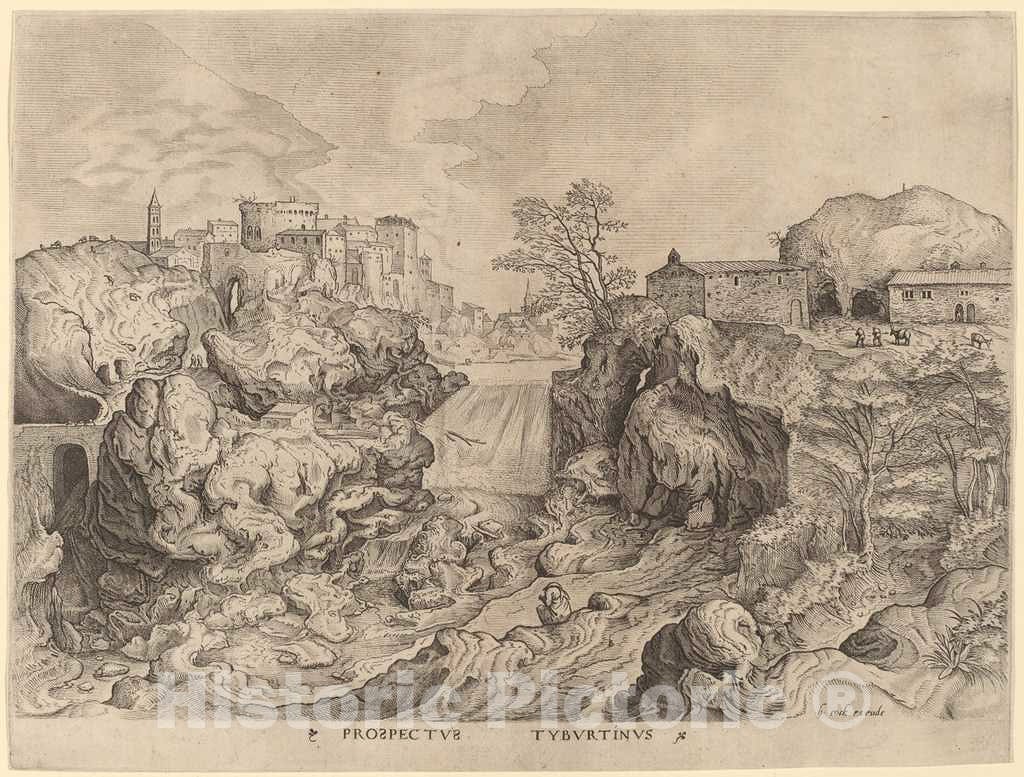 Art Print : Doetechum After Brugel The Elder, Prospectus Tyburtinus (View of The Tibur), c.1556 - Vintage Wall Art