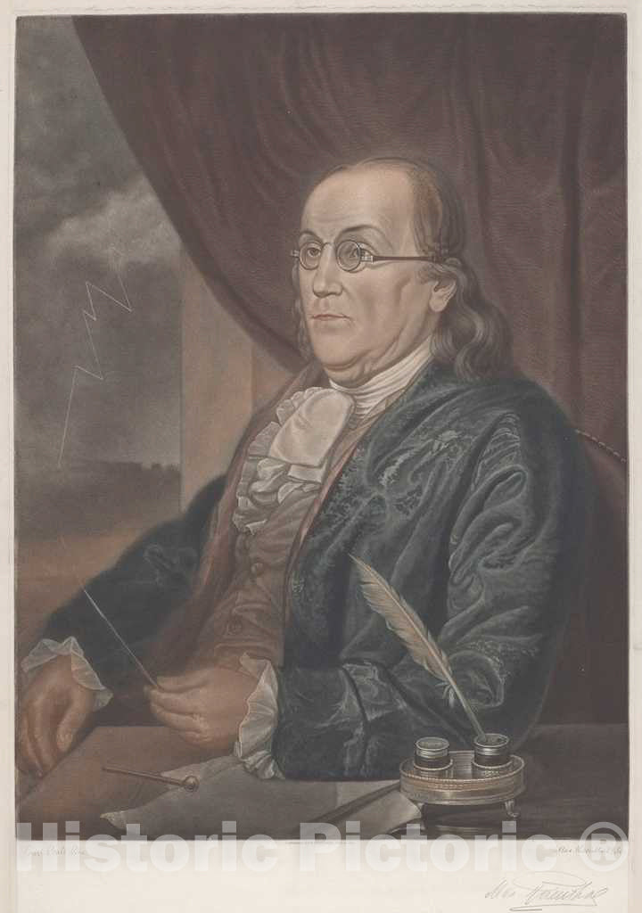 Art Print : Max Rosenthal After Willson Peale, Benjamin Franklin, 1901 - Vintage Wall Art