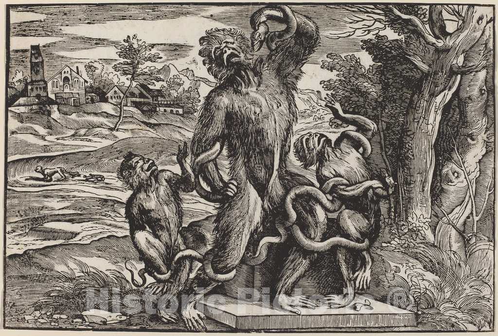 Art Print : NiccolÃ² Boldrini After Titian, Caricature of The Laocoon Group, c.1543 - Vintage Wall Art