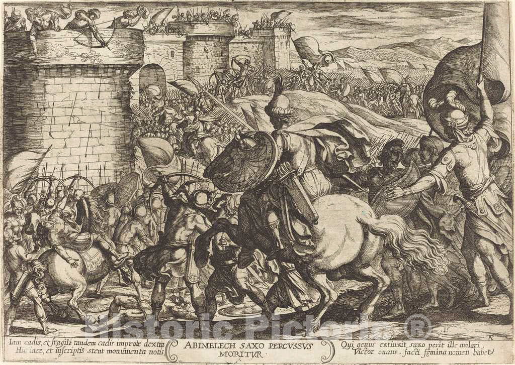 Art Print : Antonio Tempesta, The Death of Abimelech, 1613 - Vintage Wall Art