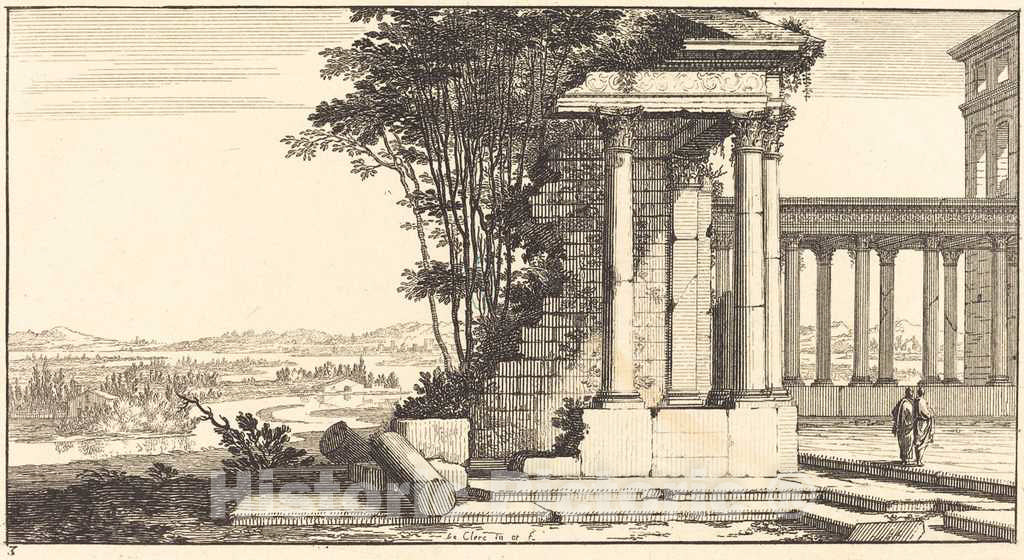 Art Print : SÃ©bastien Le Clerc I, Landscape with Classical Ruins, 1673 - Vintage Wall Art