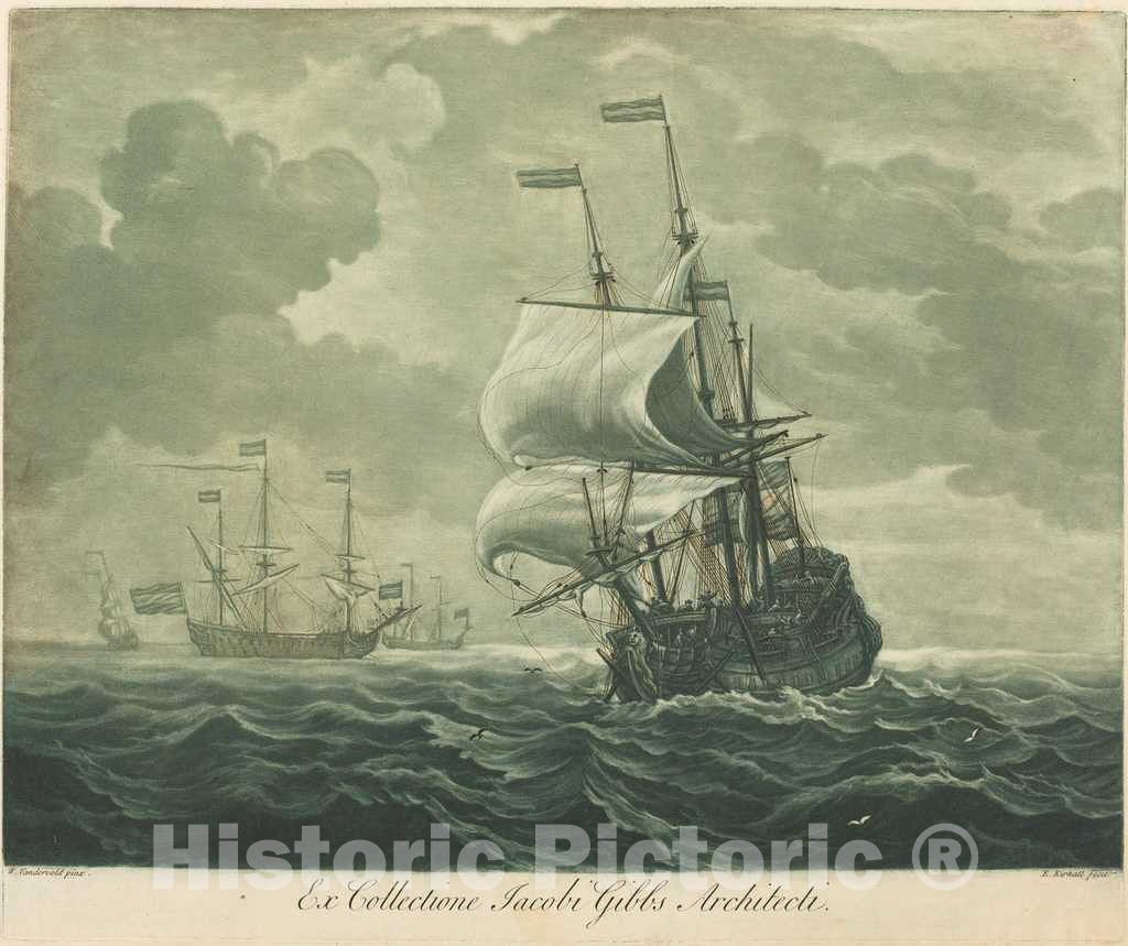 Art Print : Kirkall After Van de Velde The Elder, Shipping Scene from The Collection of Jacob Gibbs, 1720s - Vintage Wall Art