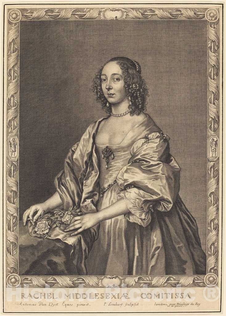 Art Print : Lombard After Van Dyck, Rachel, Countess of Middlesex, c. 1660 - Vintage Wall Art