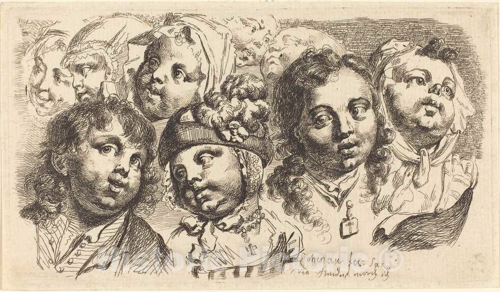 Art Print : Johann Eleazar Schenau, Nine Children's Heads, 1765 - Vintage Wall Art