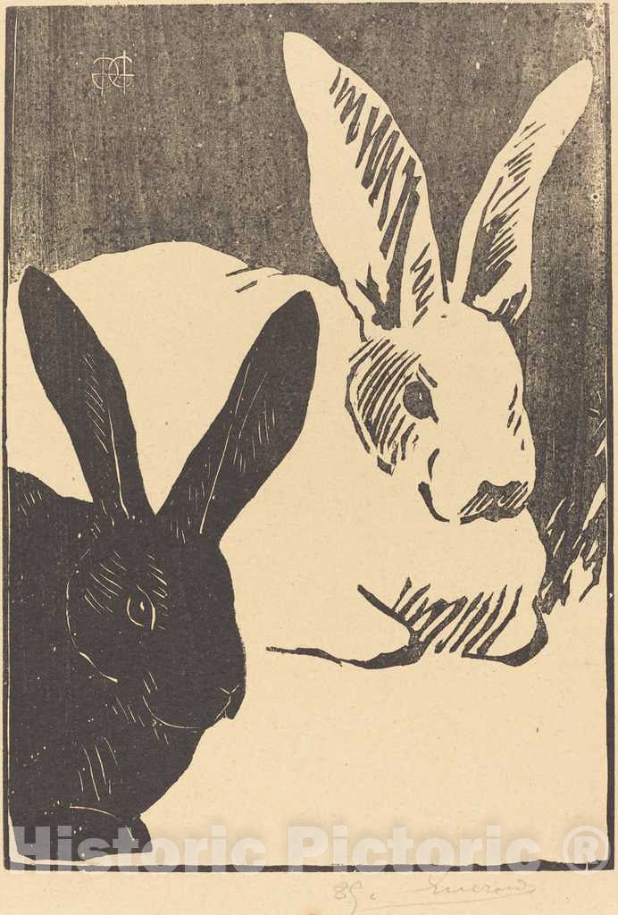 Art Print : Henri-Charles GuÃ©rard, Rabbits (Les Lapins), 1893 - Vintage Wall Art