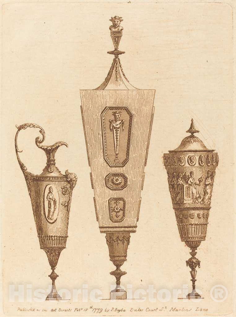 Art Print : Patrick Begbie, Two Classical Vases and an Ewer, 1779 - Vintage Wall Art