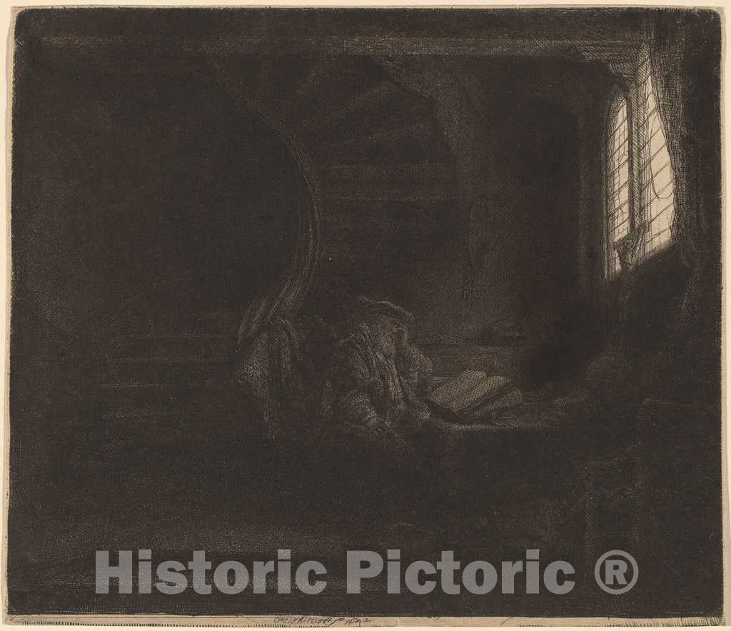 Art Print : Rembrandt, St. Jerome in a Dark Chamber, 1642 - Vintage Wall Art