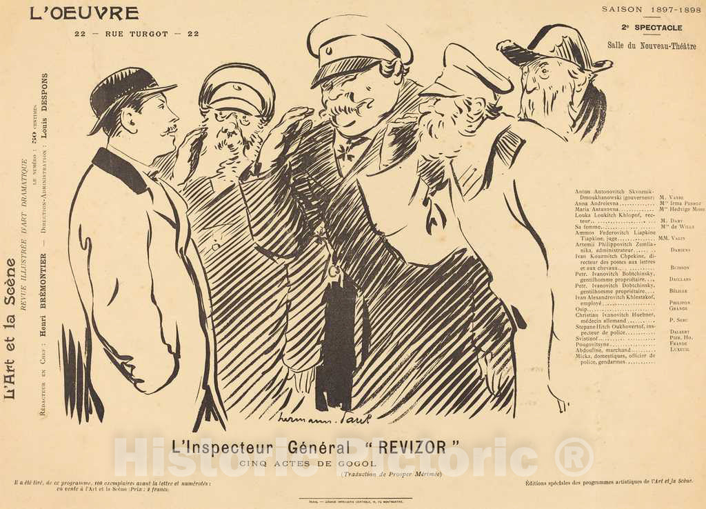 Art Print : Hermann-Paul, L'Inspecteur GÃ©nÃ©ral Revizor, 1898 - Vintage Wall Art