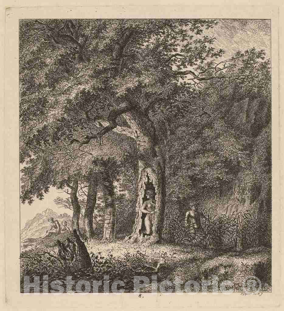 Art Print : Salomon Gessner, Wooded Landscape with a Nymph and a Satyr, 1764 - Vintage Wall Art