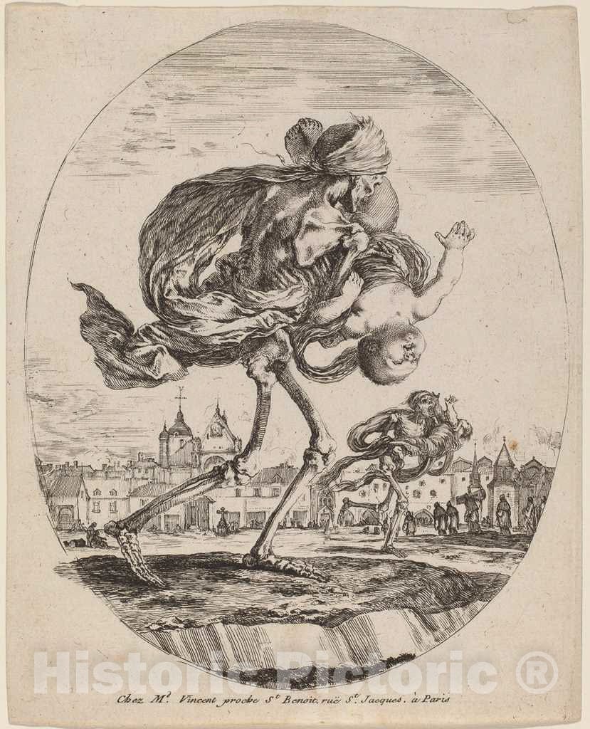 Art Print : Stefano Della Bella, Death Carrying a Child to The Right, 1648 - Vintage Wall Art