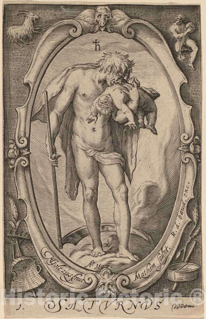 Art Print : Matham After Hendrik Goltzius, Saturn, 1597 - Vintage Wall Art