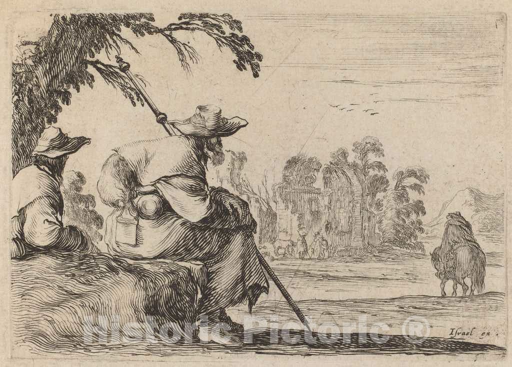 Art Print : Stefano Della Bella, Seated Pilgrims, 1642 - Vintage Wall Art