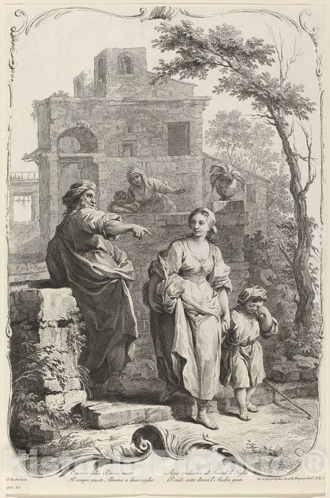 Art Print : Wagner After Zocchi, Abraham Dismissing Hagar, c. 1745 - Vintage Wall Art