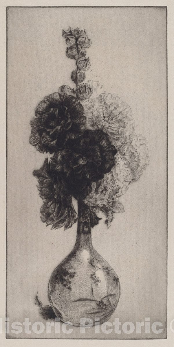 Art Print : Smillie, Hollyhocks in a Long-Necked Vase, 1891 - Vintage Wall Art