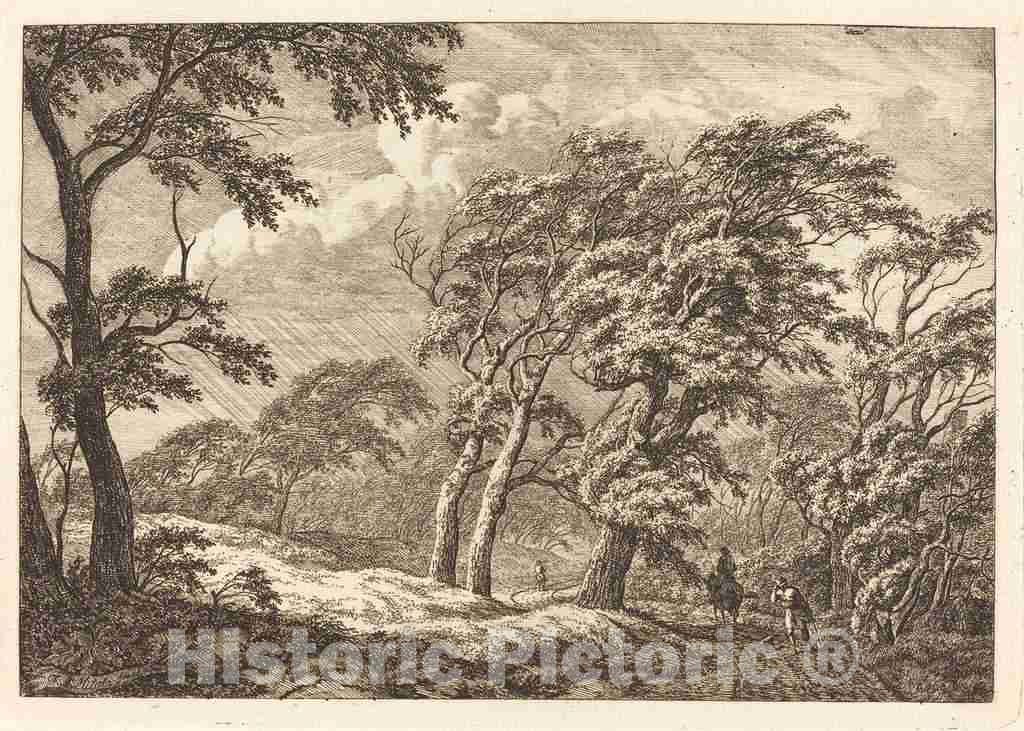 Art Print : Franciscus A. Milatz, Travelers on a Forest Road in a Storm - Vintage Wall Art