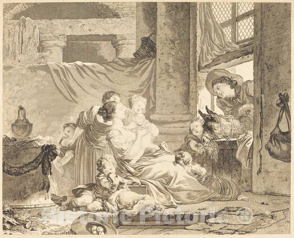 Art Print : ClÃ©ment-Marillier After Fragonard, La famille du fermier, 1791 - Vintage Wall Art