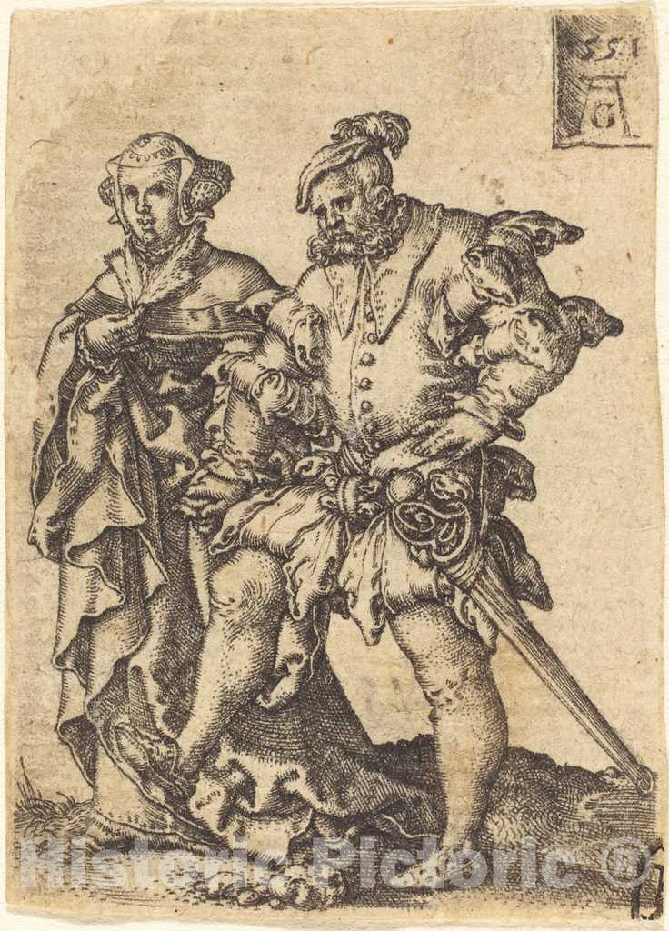 Art Print : Aldegrever, Dancing Couple, 1551 - Vintage Wall Art