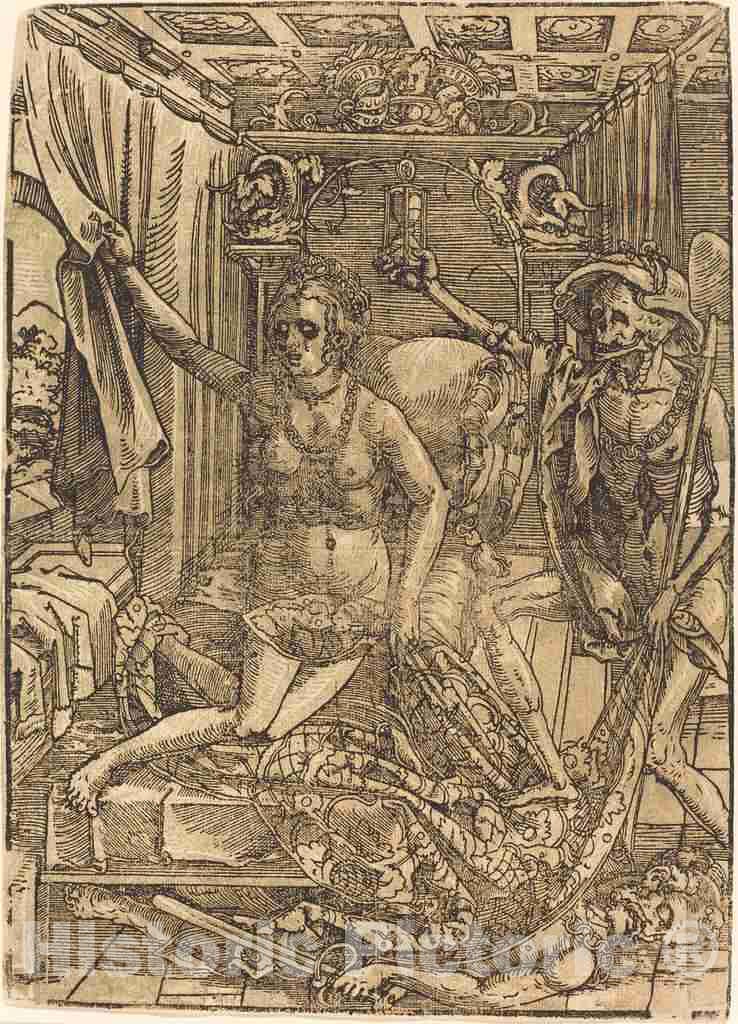 Art Print : Hans Sebald Beham, Death and The Courtesan - Vintage Wall Art