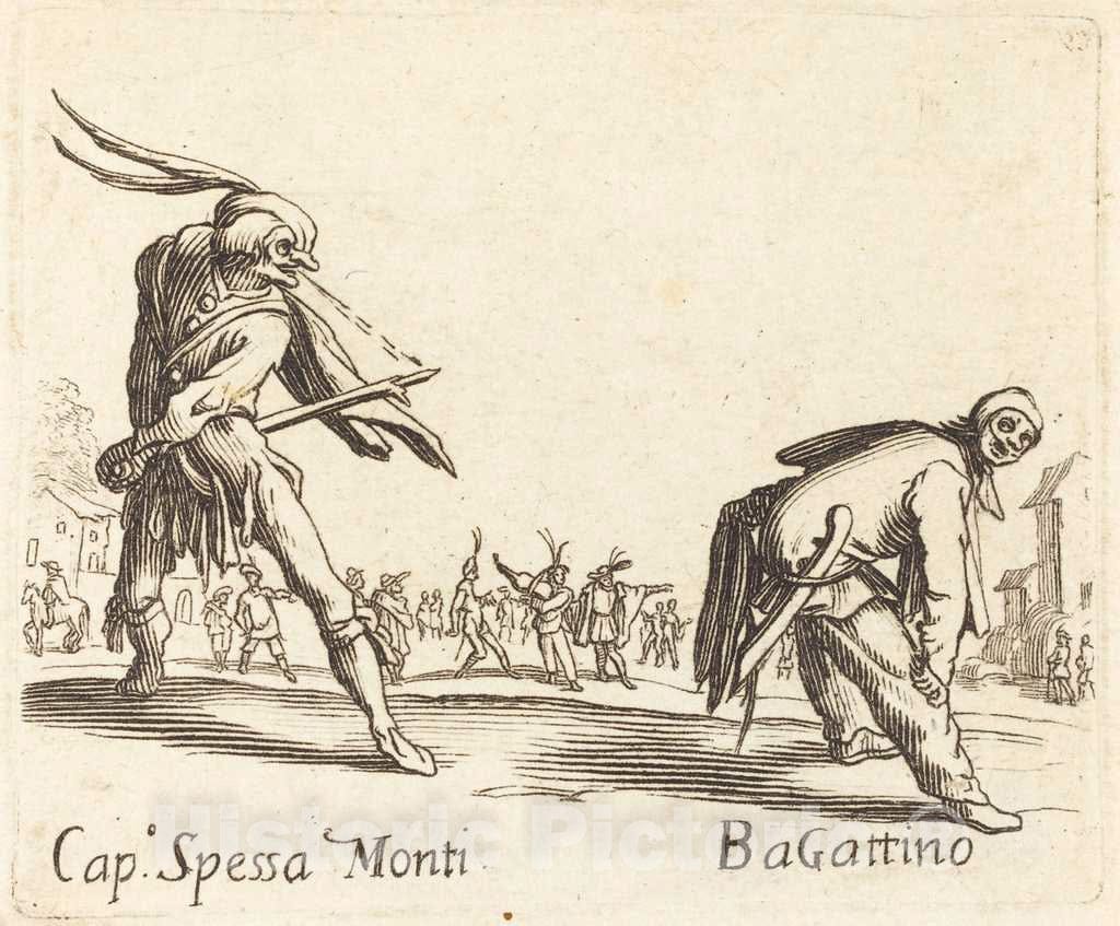 Art Print : Jacques Callot, Cap. Spessa Monti and Bagattino - Vintage Wall Art