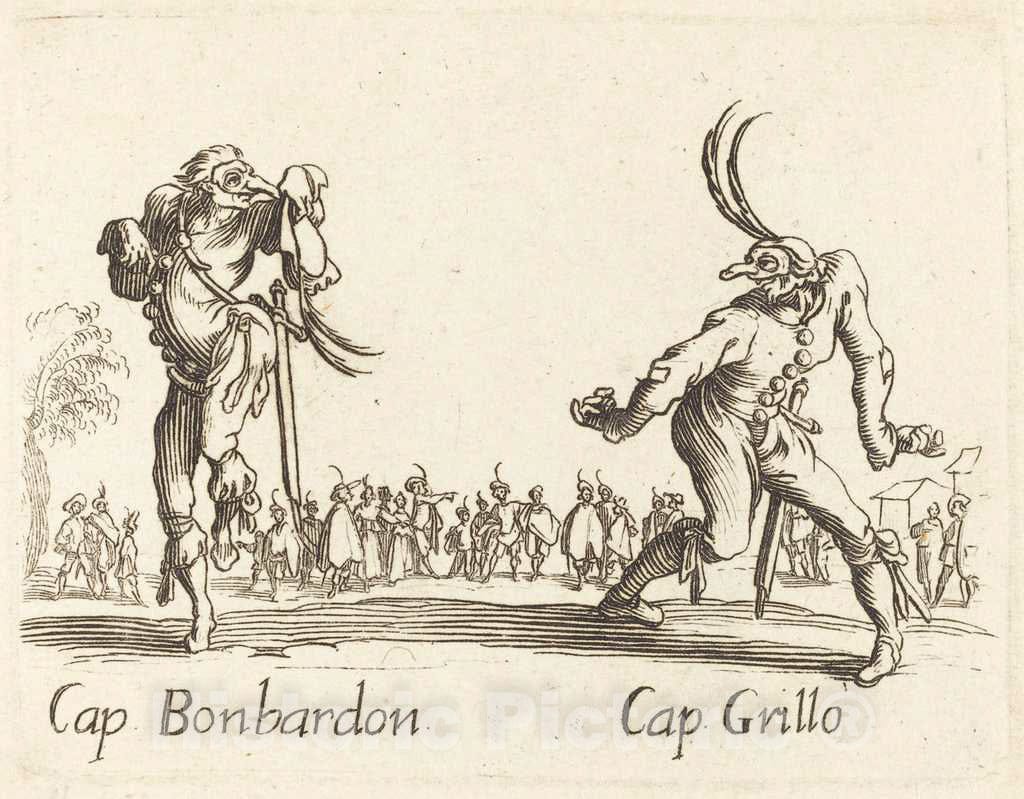 Art Print : Jacques Callot, Cap. Bonbardon and Cap. Grillo - Vintage Wall Art