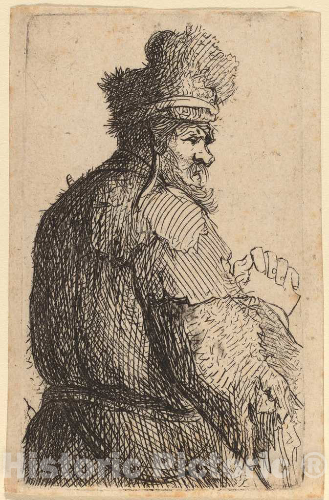 Art Print : Rembrandt, Old Man Seen from Behind, Profile to Right, c. 1631 - Vintage Wall Art