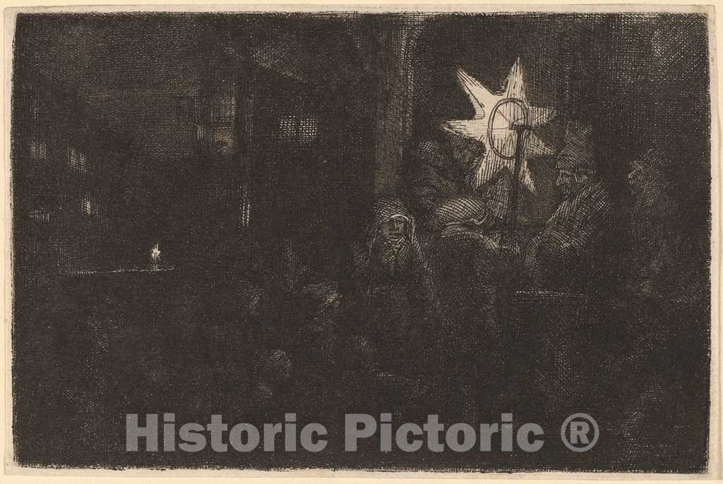 Art Print : Rembrandt, The Star of The Kings: a Night Piece, c. 1651 - Vintage Wall Art