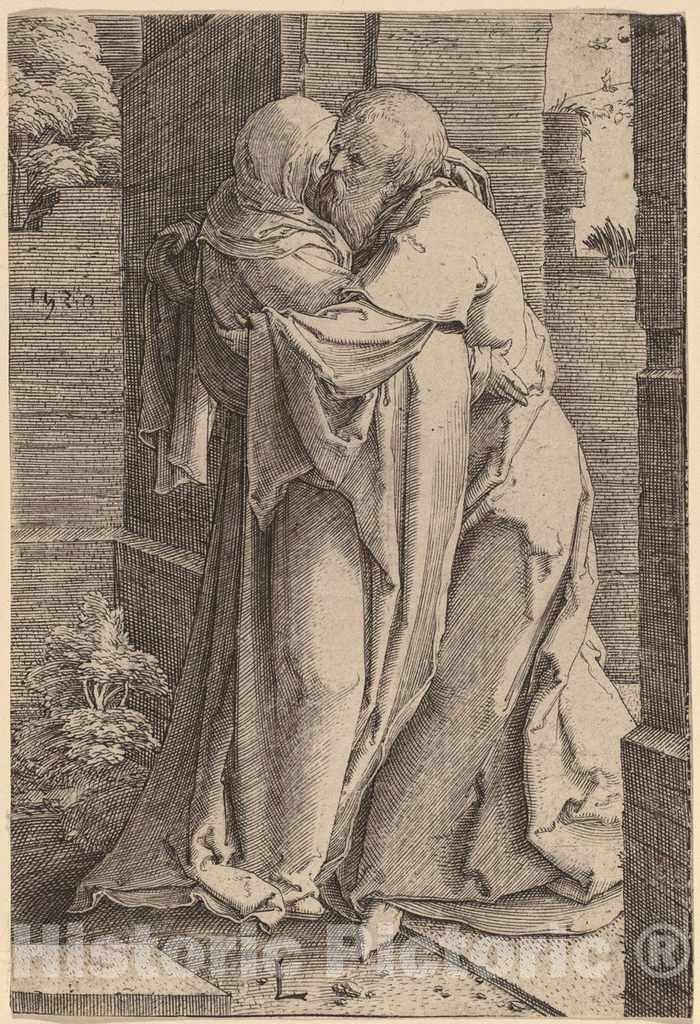 Art Print : Lucas Van Leyden, Saint Joachim Embracing Saint Anna, 1520 - Vintage Wall Art