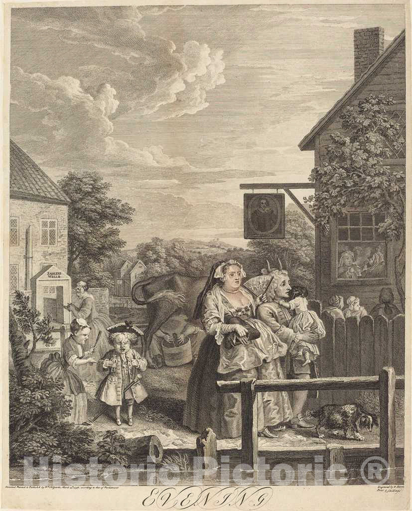 Art Print : William Hogarth, Evening, 1738 - Vintage Wall Art