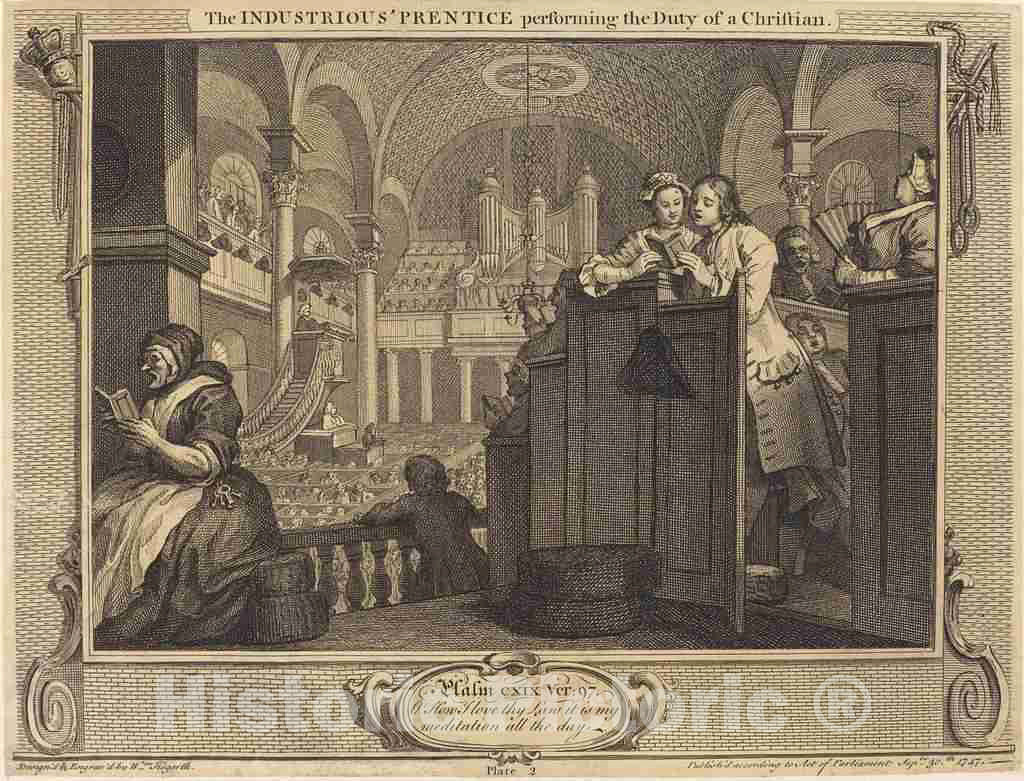 Art Print : William Hogarth, The Industrious 'Prentice Performing The Dutyof a Christian, 1747 - Vintage Wall Art