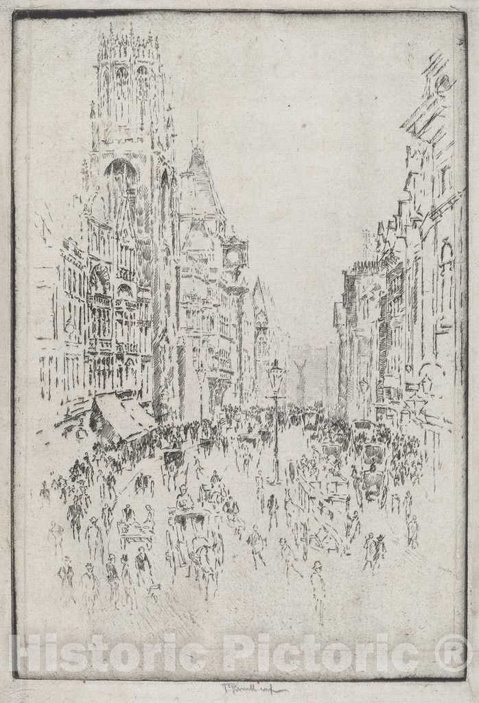 Art Print : Joseph Pennell, St. Dunstan's, Fleet Street, 1903 - Vintage Wall Art