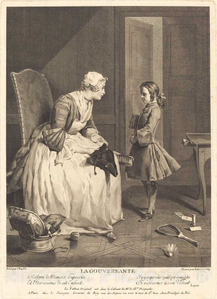 Art Print : Lepicie After Jean SimÃ©on Chardin, La Gouvernante, 1739 - Vintage Wall Art