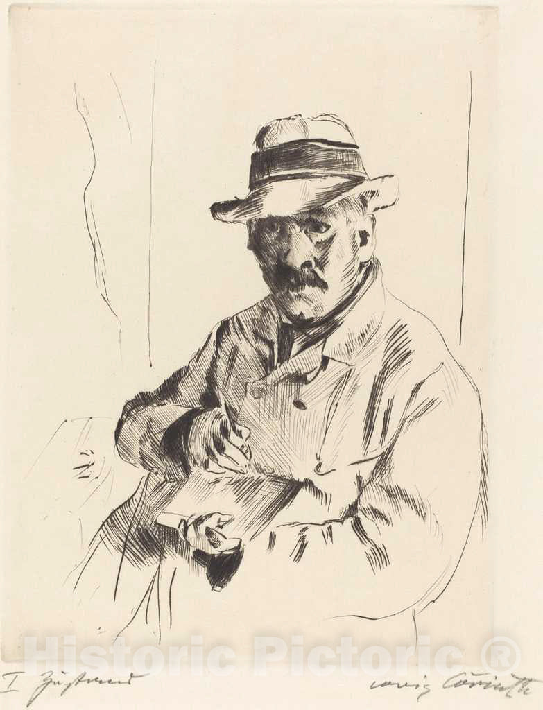 Art Print : Lovis Corinth, Self-Portrait in a Straw Hat (Selbstbildnis im Strohhut), 1913 - Vintage Wall Art