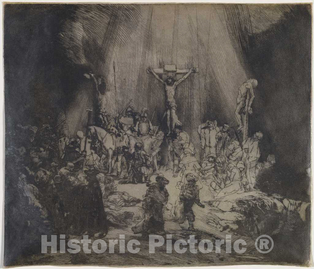 Art Print : Rembrandt, Christ Crucified Between The Two Thieves (The Three Crosses), 1653 - Vintage Wall Art