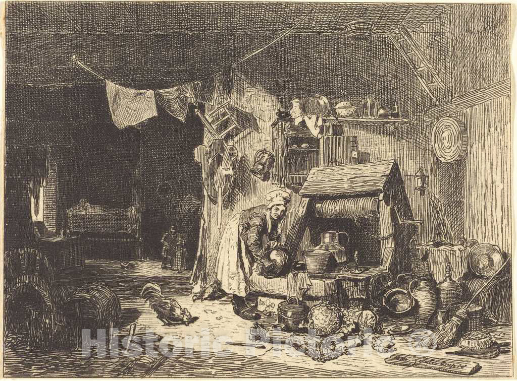 Art Print : Jules DuprÃ©, Interior of a Farmhouse, 1833 - Vintage Wall Art