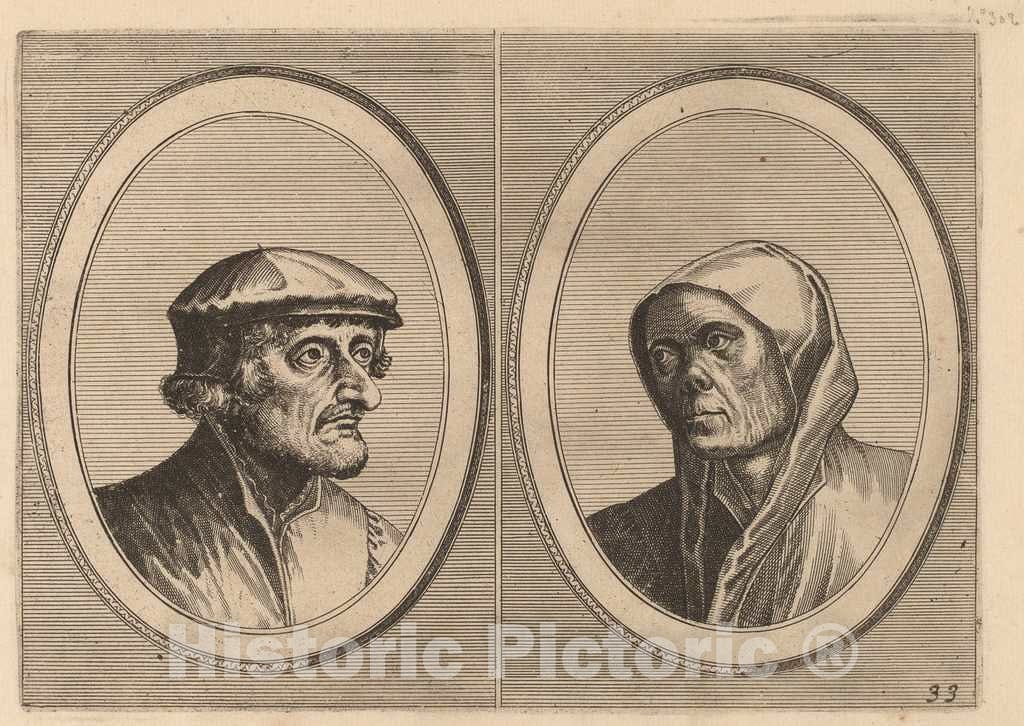 Art Print : Doetechum After Brugel The Elder, Voorsichtighe Krijn and Broentje Spaer-pots, c.1565 - Vintage Wall Art