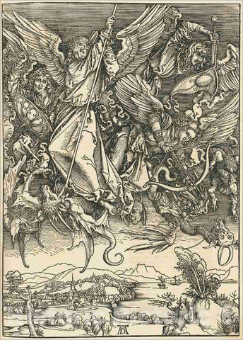 Art Print : Albrecht DÃ¼rer, Saint Michael Fighting The Dragon, c.1497 - Vintage Wall Art