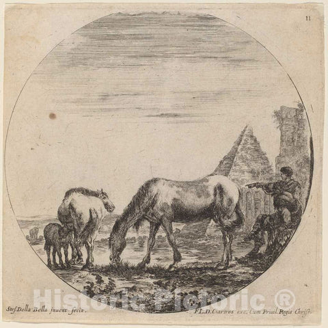 Art Print : Stefano Della Bella, Pyramid of Caius Cestius, 1646 - Vintage Wall Art