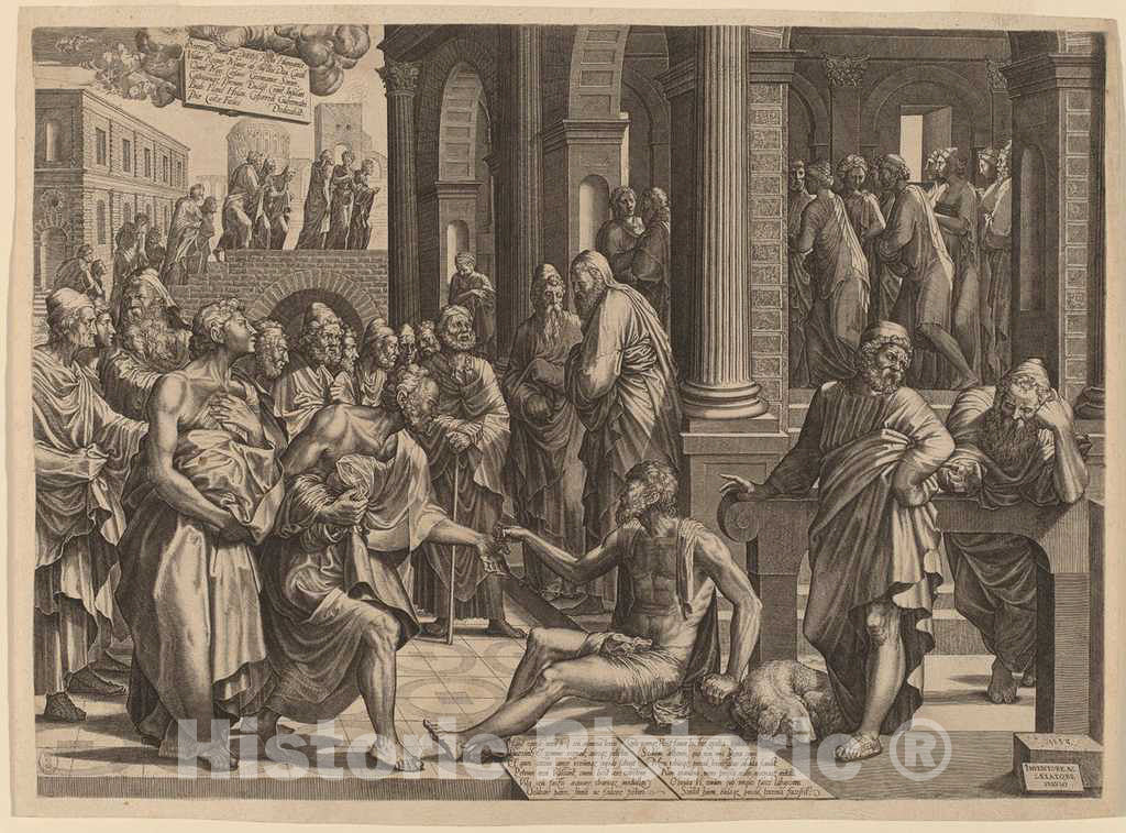 Art Print : Lambert Suavius, Apostles Peter and John Healing The Paralytic, 1553 - Vintage Wall Art