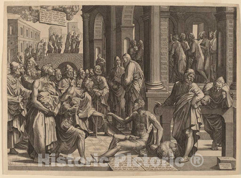 Art Print : Lambert Suavius, Apostles Peter and John Healing The Paralytic, 1553 - Vintage Wall Art