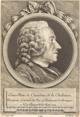 Art Print : Moitte After Cochin II, Louis-Rene de Caradeuc de la Chalotais, 1764 - Vintage Wall Art