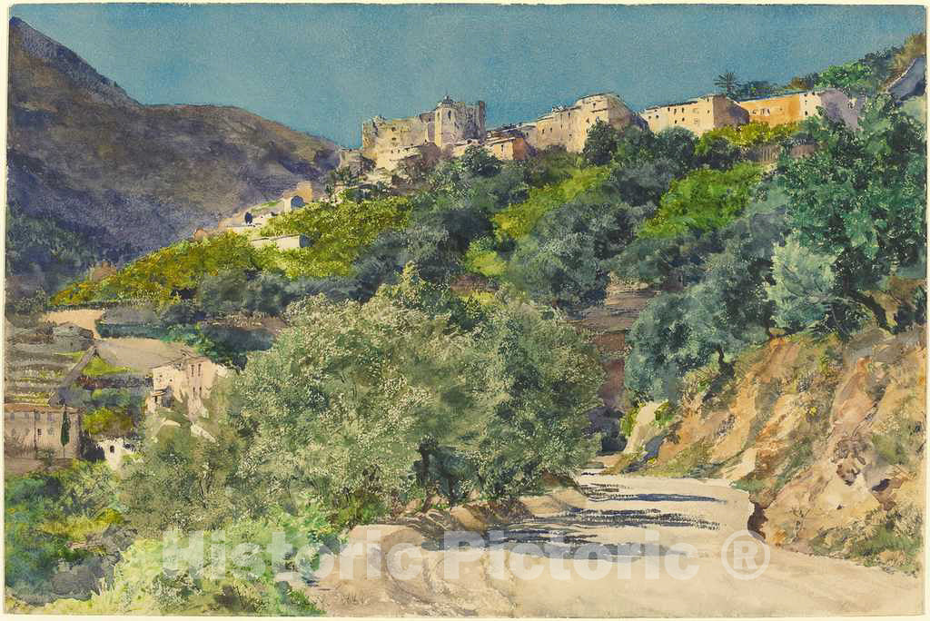 Art Print : Jules-Jacquemart, Sun-Drenched Hills Near Menton, 1880 - Vintage Wall Art