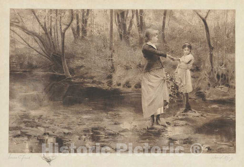 Art Print : James S. King, Untitled (Crossing A Brook in The Woods), 1885 - Vintage Wall Art